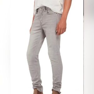 All Saints Mens Jeans 34x28 Grey Cigarette Skinny Denim Light Wash Button-up Fly